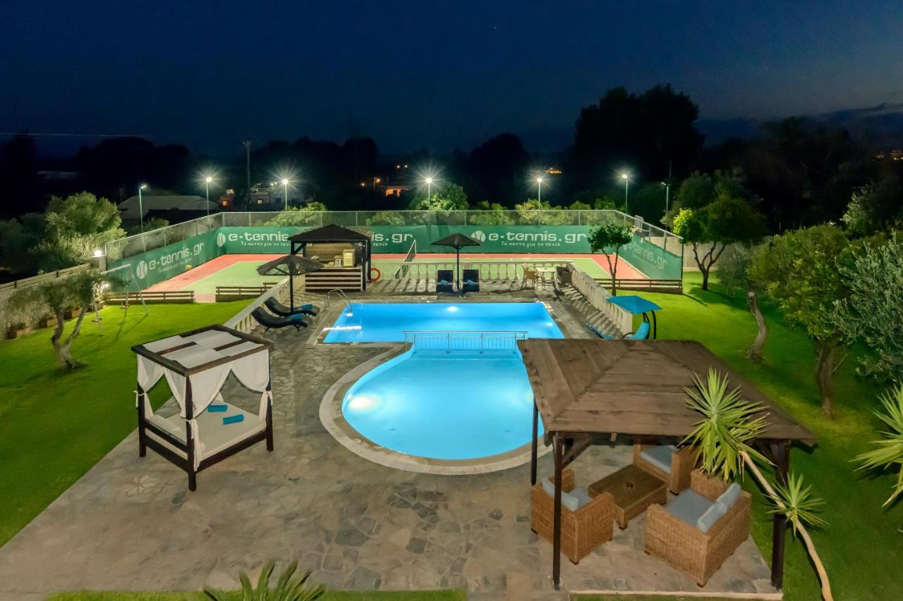 Villa Maxim With Private Pool & Tennis Court Halikounas Exterior photo
