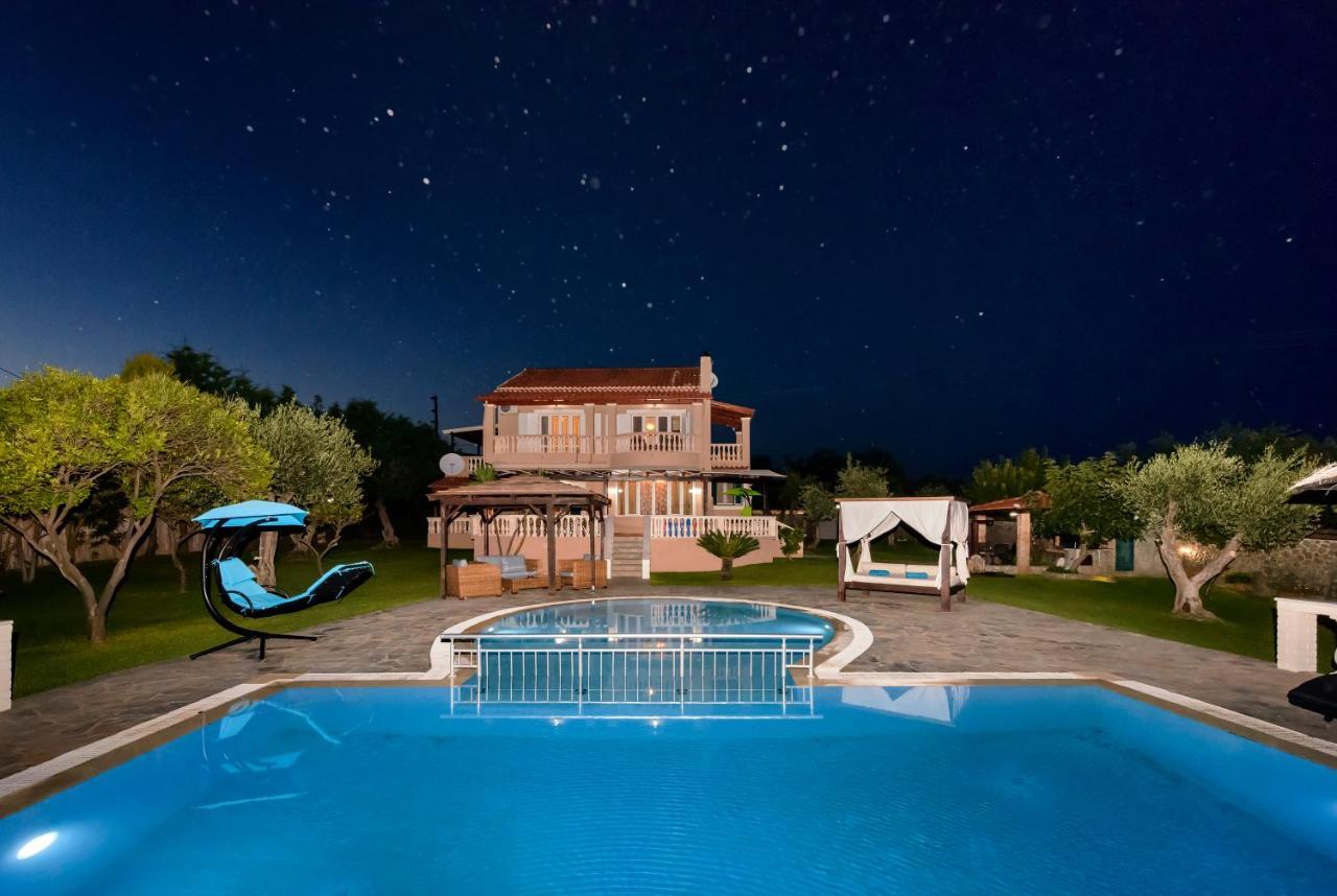 Villa Maxim With Private Pool & Tennis Court Halikounas Exterior photo